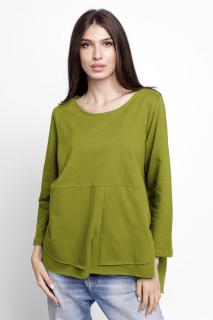 Bluza evazata cu nasturi pe spate din tricot de bumbac, verde oliv