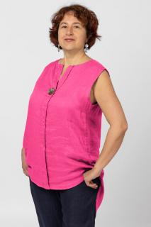 Bluza fara maneci din in cu nasture metalic decorativ, fucsia