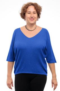 Bluza fin tricotata bob de orez, cu maneca fluture 3 4, albastra