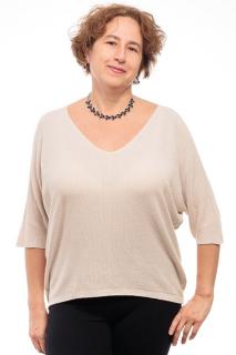 Bluza fin tricotata bob de orez, cu maneca fluture 3 4, bej