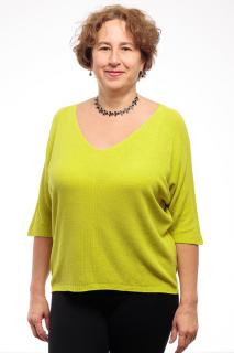 Bluza fin tricotata bob de orez, cu maneca fluture 3 4, galben lime