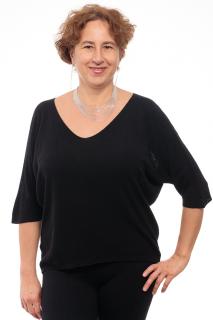 Bluza fin tricotata bob de orez, cu maneca fluture 3 4, negru