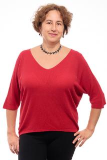 Bluza fin tricotata bob de orez, cu maneca fluture 3 4, rosu