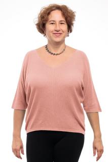 Bluza fin tricotata bob de orez, cu maneca fluture 3 4, roz pastel