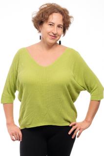 Bluza fin tricotata bob de orez, cu maneca fluture 3 4, verde deschis
