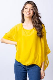 Bluza galbena din matase naturala cu maneca fluture