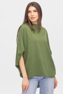 Bluza lalea, oversize, din bumbac, verde olive