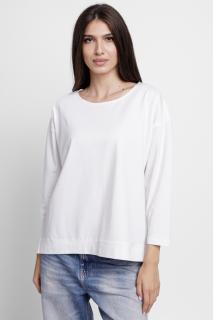 Bluza larga, dreapta, cu despicaturi laterale, din tricot de bumbac, alba