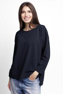 Bluza larga, dreapta, cu despicaturi laterale, din tricot de bumbac, belumarin inchis