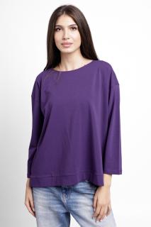 Bluza larga, dreapta, cu despicaturi laterale, din tricot de bumbac, mov