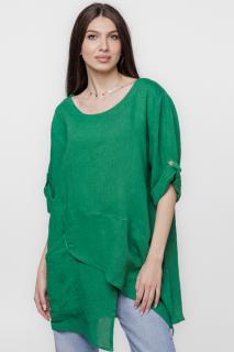 Bluza lunga tunica, in colturi, din in, verde