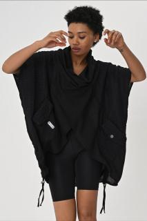 Bluza neagra oversize petrecuta, cu buzunare si sireturi laterale