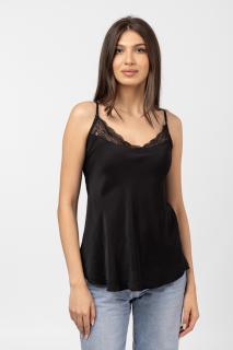 Bluza neagra tip maiou din satin, tivita cu dantela pe decolteu