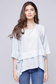 Bluza oversize, mai scurta si cu fald pe fata din rayon, bleu