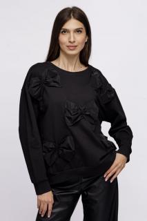 Bluza oversize neagra din jerseu cu aplicatii funde de tafta