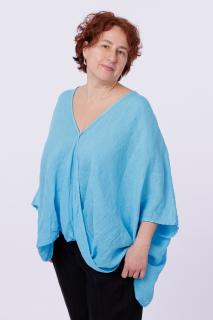 Bluza oversize petrecuta, din in, albastru azzuro