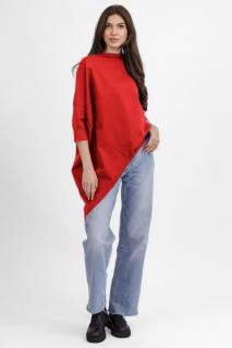 Bluza rosie din jerseu bumbac, cu un colt lateral