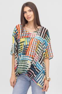 Bluza subtire, de vara, oversize, din vascoza, cu imprimeu multicolor