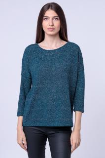 Bluza tricotata turcoaz cu fir lurex si maneca 3 4