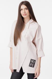 Bluza tunica dreapta, Hope, cu gluga, bej