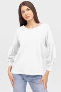 Bluza uni cu maneca bufanta din tricot de bumbac, alba