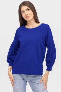 Bluza uni cu maneca bufanta din tricot de bumbac, albastra
