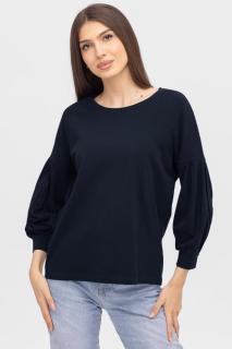 Bluza uni cu maneca bufanta din tricot de bumbac, bleumarin