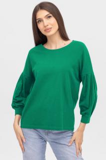 Bluza uni cu maneca bufanta din tricot de bumbac, verde