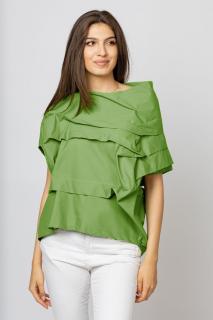 Bluza verde asimetrica, extravaganta, din bumbac satinat