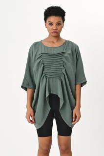 Bluza verde menta oversize din tencel cu pliseuri pe fata