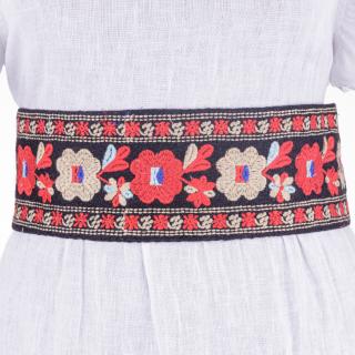 Brau traditional romanesc cu flori rosii si bej brodate