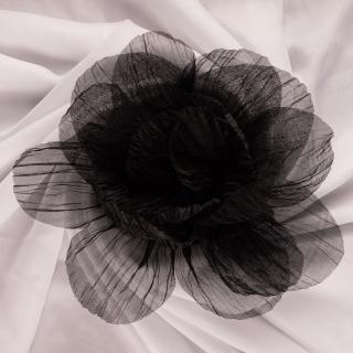 Brosa floare din organza creponata cu diametru de 20 cm, cu clips pentru par, neagra