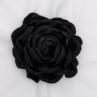 Brosa floare neagra din bumbac cu diametru de 15 cm, cu clips pentru par