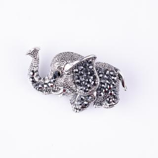 Brosa metalica argintie elefant cu pietricele argintii