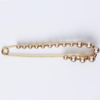 Brosa metalica aurie tip ac cu perle sintetice aurii