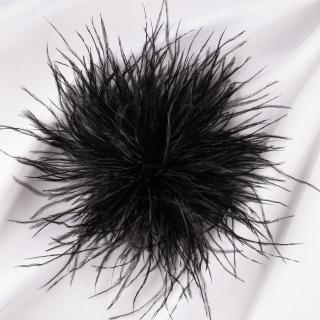 Brosa puf pene fine negre cu diametru de 15 cm, cu clips pentru par