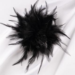 Brosa puf pene neagra cu diametru de 17 cm, cu clips pentru par