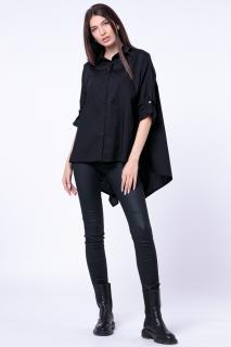 Camasa neagra din poplin satinat de bumbac, cu doua colturi pe spate