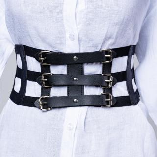 Centura corset lata din piele ecologica cu catarame argintii