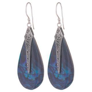 Cercei din argint 925 cu scoica naturala paua shell albastra si decoratiune minimalista de argint