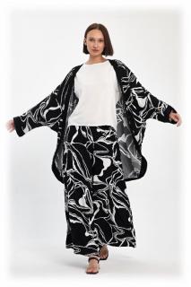 Compleu 3 piese cu bluza alba, pantaloni si blazer cu imprimeu alb-negru