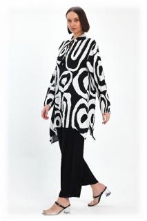 Compleu cu bluza lunga tip tunica si pantaloni, negru cu alb