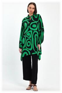 Compleu cu bluza lunga tip tunica si pantaloni, negru cu verde