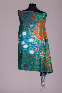 Esarfa cashmere cu doua fete imprimata cu reproducere dupa    Camp cu maci   de Claude Monet