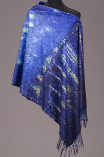 Esarfa cashmere cu doua fete imprimata cu reproduceri dupa    Noapte Instelata deasupra Rhonului   de Claude Monet