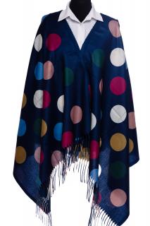 Esarfa din casmir cu buline multicolore pe fond bleumarin