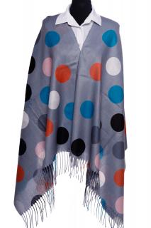 Esarfa din casmir cu buline multicolore pe fond gri