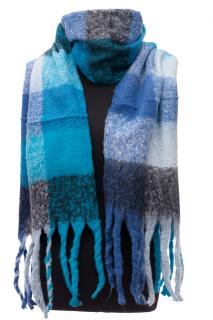 Fular cu imprimeu patrate colorate in nuante de turcoaz, albastru si bleu