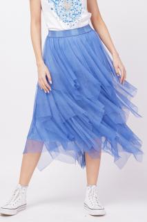Fusta din tulle, in straturi inegale, lunga, albastra