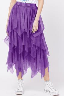 Fusta din tulle, in straturi inegale, lunga, mov